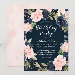 Blush Navy Floral de hele jaren van de verjaardag Kaart