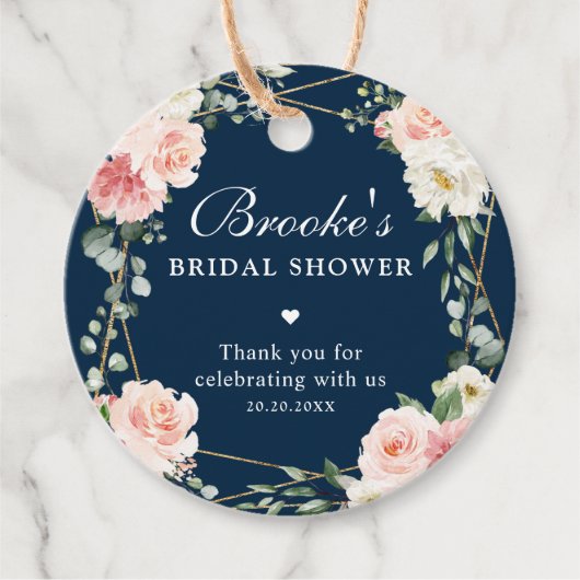 Blush Navy Floral Gold Vrijgezellenfeest Hartelijk Bedankjes Labels (Voorkant)