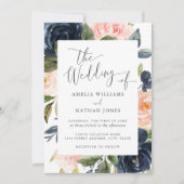 Blush Navy Floral Lijst Wedding Kaart (Voorkant)