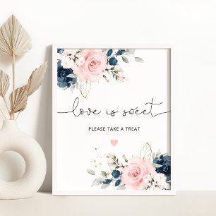 Blush navy floral Love is lief Poster