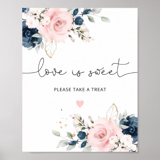 Blush navy floral Love is lief Poster (Voorkant)