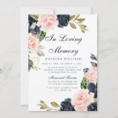 Blush & Navy Floral Memorial Notice Service Kaart (Voorkant)