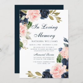 Blush & Navy Floral Memorial Notice Service Kaart