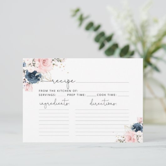Blush navy floral recept card (Staand voorkant)