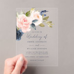 Blush Navy Floral Wedding   Acryl Uitnodigingen<br><div class="desc">More Pretty Blush Pink and Navy Wedding Clear Invitations in the Little Bayleigh Store!</div>