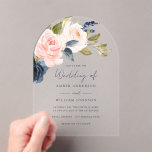 Blush Navy Floral Wedding Arch    Acryl Uitnodigingen<br><div class="desc">More Pretty Blush Pink and Navy Wedding Clear Invitations in the Little Bayleigh Store!</div>