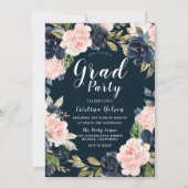 Blush Navy Floral Wreated Afstudeerder Party Afstu Kaart (Voorkant)