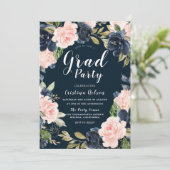 Blush Navy Floral Wreated Afstudeerder Party Afstu Kaart (Staand voorkant)