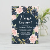 Blush Navy Floral Wreath Vow Renewal Kaart (Staand voorkant)
