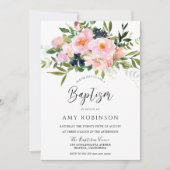 Blush & Navy Flowers Baby Girl of Boy Baptisme Kaart (Voorkant)
