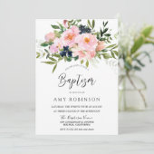 Blush & Navy Flowers Baby Girl of Boy Baptisme Kaart (Staand voorkant)