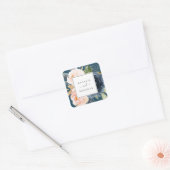 Blush & Navy Flowers Blue Wedding Envelope Seals Vierkante Sticker (Envelop)