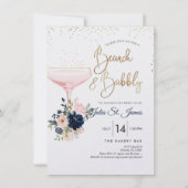Blush+Navy Flowers Brunch Bubble Pink Champagne Kaart (Voorkant)