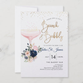 Blush+Navy Flowers Brunch Bubble Pink Champagne Kaart