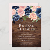 Blush & Navy Flowers Rustic Wood Vrijgezellenfeest Kaart (Voorkant / Achterkant)