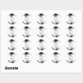 Blush & Navy Flowers Wedding or Engagement Party Ronde Sticker (Vel)