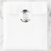 Blush & Navy Flowers Wedding or Engagement Party Ronde Sticker (Tas)