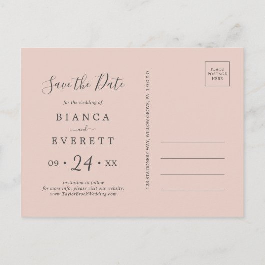 Blush & Navy Flowers White Save the Date Briefkaar Uitnodiging Briefkaart (Achterkant)