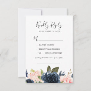 Blush & Navy Flowers White Song Request RSVP-kaart RSVP Kaartje