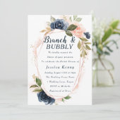Blush Navy Geometric Vrijgezellenfeest Brunch & Bu Kaart (Staand voorkant)