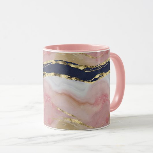 Blush, Navy, Gold Marble Mok (Voorkant rechts)