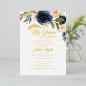 Blush Navy Gold Vlinder Mis Quince Quinceanera Folie Uitnodiging (Staand Voorkant)