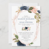 Blush navy goud moderne bloemen waterverven bruilo kaart (Voorkant)