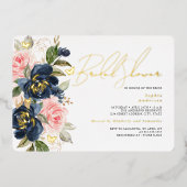Blush Navy Gouden Vlinder Bruidsdouche  Folie Uitnodiging (Voorkant)