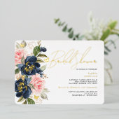 Blush Navy Gouden Vlinder Bruidsdouche  Folie Uitnodiging (Staand Voorkant)