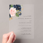Blush Navy Gouden Waterverf Bloemen Trouwen Acryl Uitnodigingen (Insitu (Draagbaar))