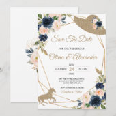 Blush & Navy Kentucky Derby Trouwdag Save The Date Kaart (Voorkant / Achterkant)