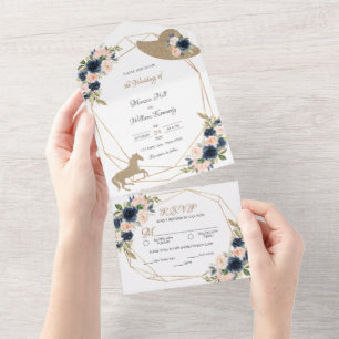 Blush & Navy Kentucky Derby Wedding Invitations All In One Uitnodiging