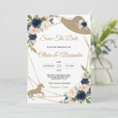 Blush & Navy Kentucky Derby Wedding Save the Date Kaart (Staand voorkant)