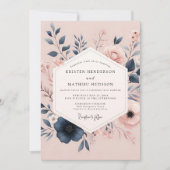 Blush & Navy Poetic Bloom Wedding Kaart (Voorkant)