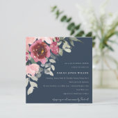 BLUSH NAVY RED ROSE FLORAL VRIJGEZELLENFEEST INVIT BEDANKKAART (Staand voorkant)