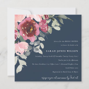 BLUSH NAVY RED ROSE FLORAL VRIJGEZELLENFEEST INVIT BEDANKKAART