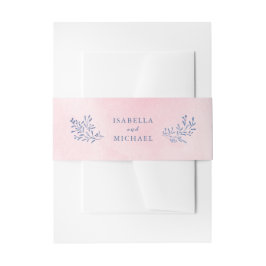 Blush navy rustieke bloemenbruiloft uitnodigingen wikkel