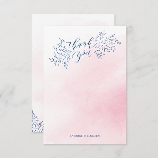 Blush navy rustieke bloemenkalligrafie dank u bedankkaart (Voorkant / Achterkant)