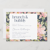 Blush Navy Waterverf Bloemen Brunch Bubbly Bridal Kaart (Voorkant)