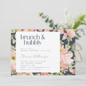 Blush Navy Waterverf Bloemen Brunch Bubbly Bridal Kaart (Staand voorkant)