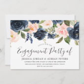 Blush & Navy Waterverf Flowers Engagement Party Kaart (Voorkant)