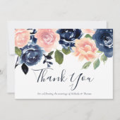 Blush & Navy Waterverf Flowers Wedding of Event Bedankkaart (Voorkant)