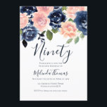 Blush & Navy Waterverf Ninetieth 90th Birthday Kaart<br><div class="desc">Blush & Navy Waterverf Ninetieth 90th Birthday Party Invitation Zie overeenkomende RSVP,  Envelope en Collectie in Niche en Nest Store</div>