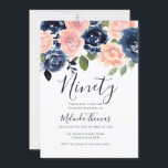 Blush & Navy Waterverf Ninetieth 90th Birthday Kaart<br><div class="desc">Blush & Navy Waterverf Ninetieth 90th Birthday Party Invitation Zie overeenkomende RSVP,  Envelope en Collectie in Niche en Nest Store</div>