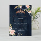 Blush Navy Waterverf Roos Gold Quinceanera Folie Uitnodiging (Staand Voorkant)