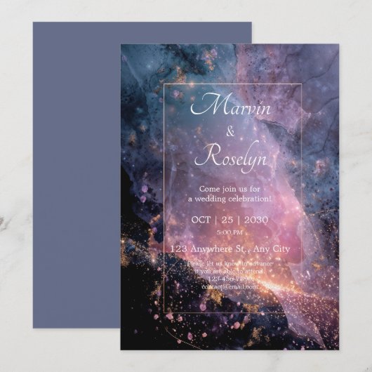 Blush Nebula Romance huwelijksuitnodiging Kaart (Voorkant / Achterkant)