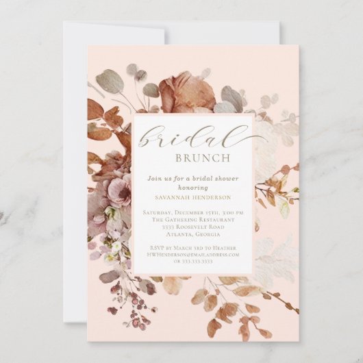 Blush Neutraal Bloemen Bruids Brunch Douche Kaart (Voorkant)