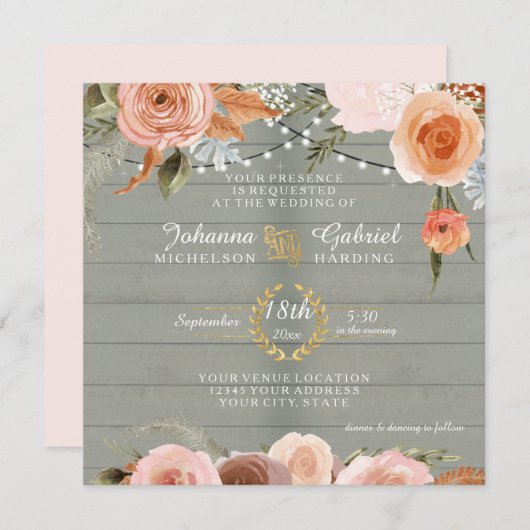 Blush Neutrale Floral Rustic Sage Green Wood Leaf Kaart (Voorkant / Achterkant)