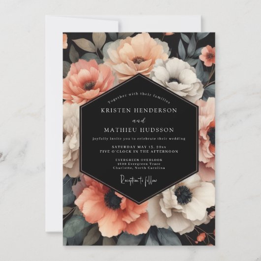 Blush Nocturne Bloom Bruiloft Kaart (Voorkant)
