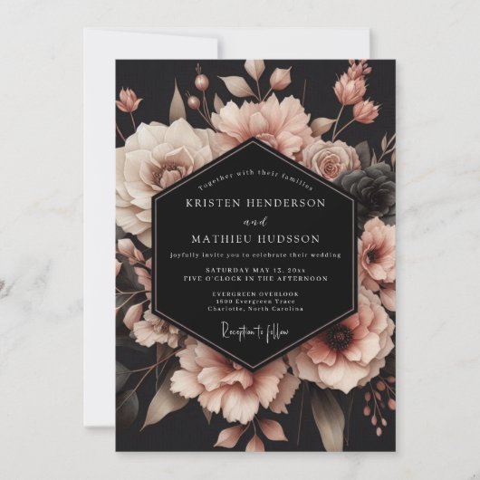 Blush Noir Bloom Wedding Kaart (Voorkant)